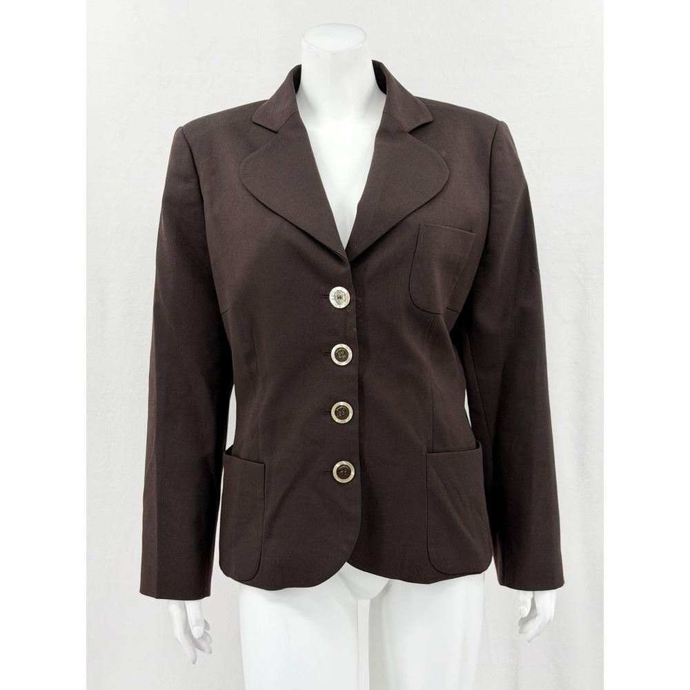 Vintage Salvatore Ferragamo Blazer Womens 16 Brown Wool Blend Jacket Old Money